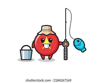 Mascot character of vietnam flag badge as a fisherman , cute style design for t shirt, sticker, logo element
