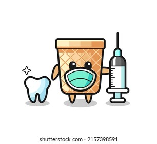 Mascot character of waffle cone as a dentist , cute design