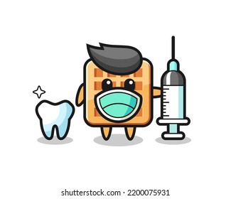 Mascot character of waffle as a dentist , cute design