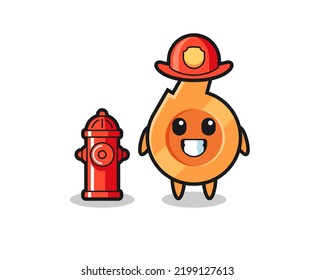 Mascot character of whistle as a firefighter , cute design