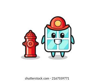 Mascot character of window as a firefighter , cute style design for t shirt, sticker, logo element