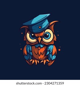 A mascot character of a wise owl for an online learning platform. modern logo flat color 