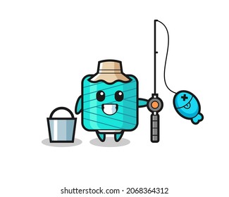 Mascot character of yarn spool as a fisherman , cute style design for t shirt, sticker, logo element