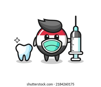 Mascot character of yemen flag badge as a dentist , cute style design for t shirt, sticker, logo element