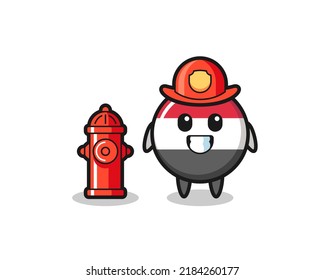 Mascot character of yemen flag badge as a firefighter , cute style design for t shirt, sticker, logo element