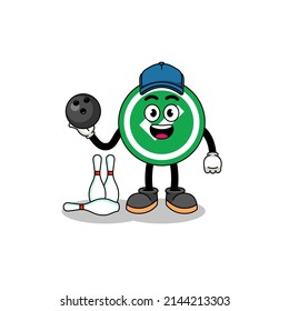 Mascot of check mark as a bowling player , character design