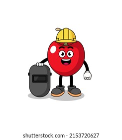Mascot of cherry as a welder , character design