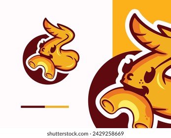 mascot Chicken wings in a Macaroni crispy and tasty restaurant logo design .