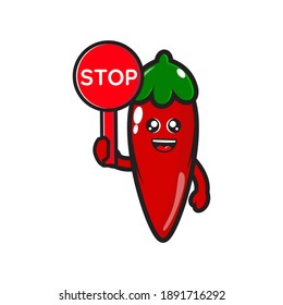 mascot chilli with a stop sign vector design eps 10