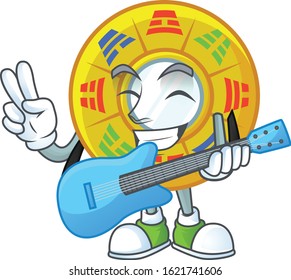 A mascot of chinese circle feng shui performance with guitar