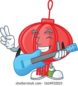 A mascot of chinese lampion performance with guitar