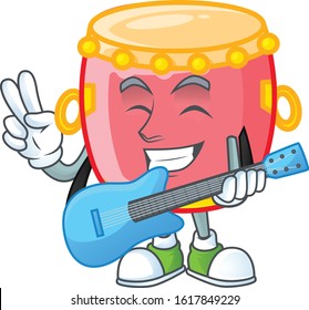 A mascot of chinese red drum performance with guitar