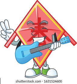 A mascot of chinese red kite performance with guitar