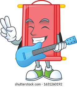 A mascot of chinese red scroll performance with guitar