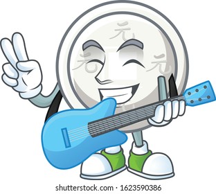 A mascot of chinese silver coin performance with guitar