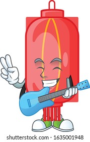A mascot of chinese traditional paper performance with guitar