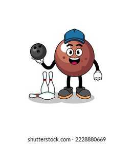 Mascot of chocolate ball as a bowling player , character design