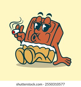 Mascot Chocolate With Cigarettes Cartoon Vector Art, Illustration and Graphic