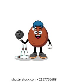 Mascot of chocolate egg as a bowling player , character design