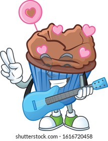 A mascot of chocolate love cupcake performance with guitar