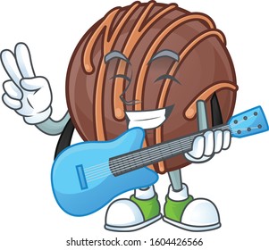 A mascot of chocolate praline ball performance with guitar