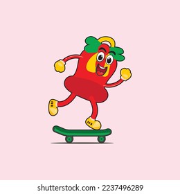 Mascot christmas cartoon character vector design. illustration character climb up the skateboard