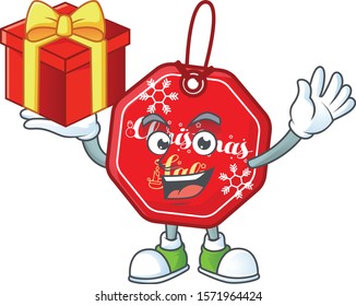 Mascot of christmas sale tag character up a gift