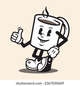 Mascot Coffee Cup Cartoon Character Cute Mascot Coffee Cartoon Logo Happy Coffee Cup Mascot Cartoon Vintage Style Coffee Vector Cartoon