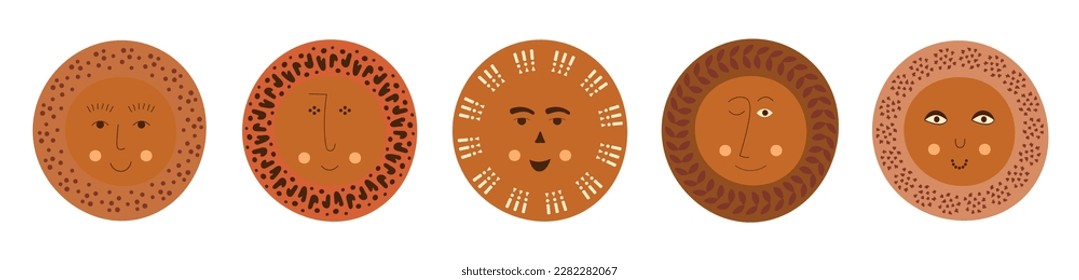 Mascot collection, cheerful abstract faces. Variety emotions, different faces, boy bizarre portrait. Simple cute shapes, flat vector
