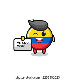 the mascot of the colombia flag badge holding a banner that says thank you , cute style design for t shirt, sticker, logo element