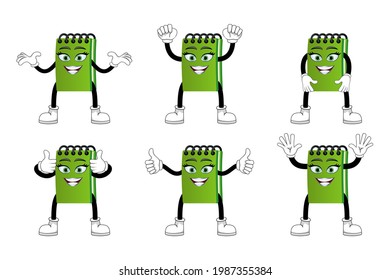 Mascot colorful notepad character standing and doing different actions isolated with cheerful expression