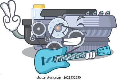 A mascot of combustion engine performance with guitar