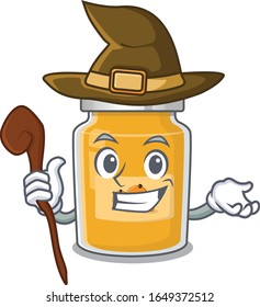 a mascot concept of apricot performed as a witch