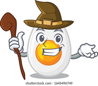 a mascot concept of boiled egg performed as a witch