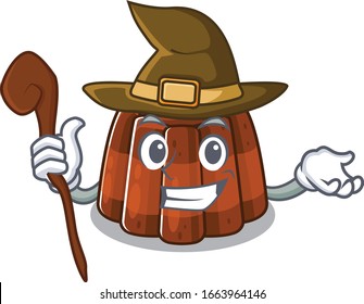 a mascot concept of chocolate pudding performed as a witch