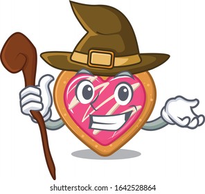 a mascot concept of cookie heart performed as a witch