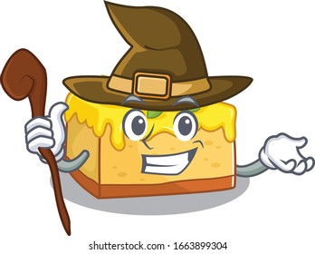 a mascot concept of lemon cheesecake performed as a witch
