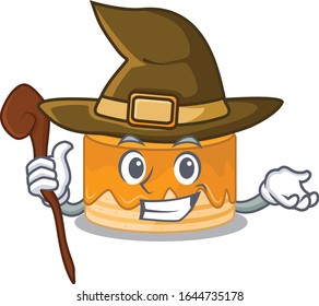 a mascot concept of orange cake performed as a witch