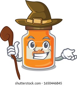 a mascot concept of peach jam performed as a witch