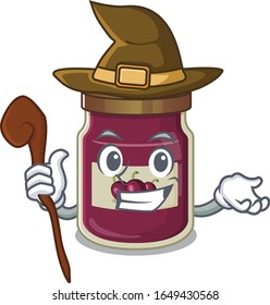 a mascot concept of plum jam performed as a witch