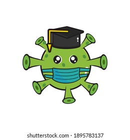 mascot corona graduated school, corona virus character vector on white vector background