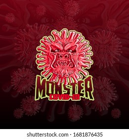 Mascot Corona Virus. Monster Covid-19. Corona Virus dark red mascot.