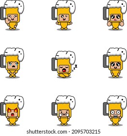 mascot costume character cartoon vector illustration beer drink expression bundle set