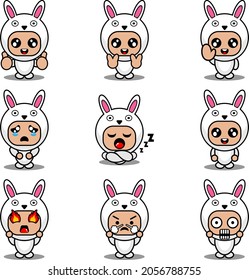 mascot costume expression bundle set cartoon rabbit character vector illustration