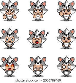 mascot costume expression bundle set cartoon cat character vector illustration