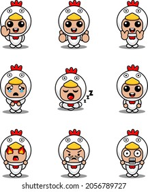 mascot costume expression bundle set chicken cartoon character vector illustration