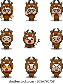mascot costume expression bundle set deer cartoon character vector illustration