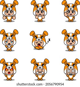 mascot costume expression bundle set cartoon dog character vector illustration