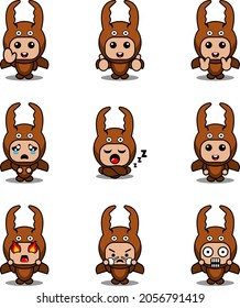 mascot costume expression bundle set fighting beetle cartoon character vector illustration