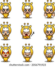 mascot costume expression bundle set giraffe cartoon character vector illustration